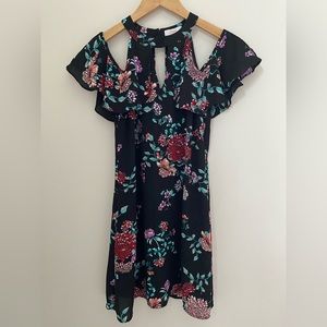 Candie’s cold shoulder halter sheath dress